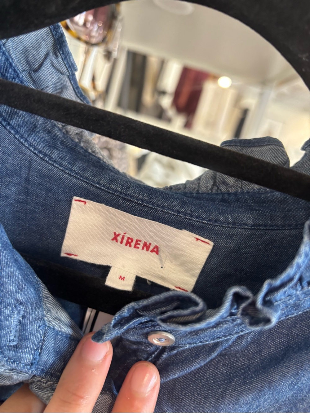 XiRENA Chambray Ruffled Popover Blouse - Blue - Picture 2 of 3